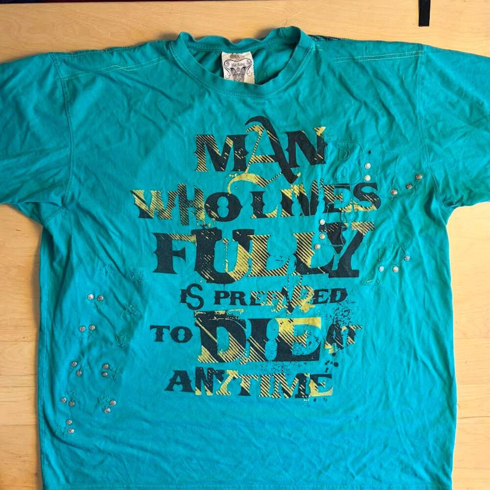 Vintage Y2K Blac Label Premium Graphic Tee Teal Blue Cyber Grunge MMA T-Shirt 4X